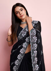 Attitude looking black colour saree